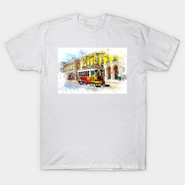 Lisbon Portugal Street Tram Amazing European city Abstract Watercolor Art Style T-Shirt by Naumovski